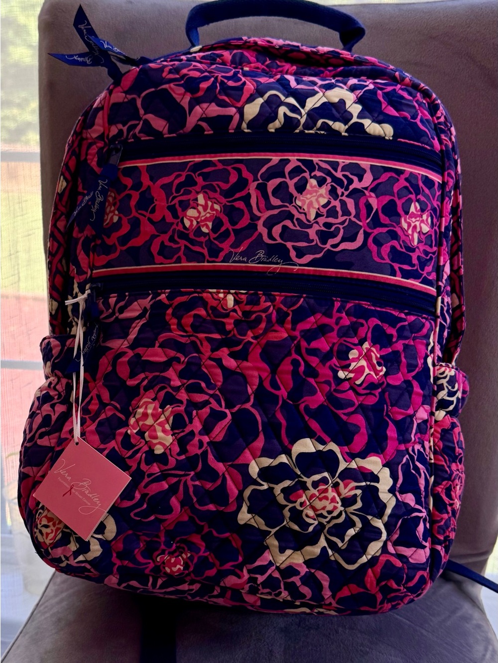 Vera Bradley Navy, Pink & Cream Floral Quilted Backpack